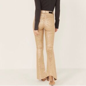 Rock&Roll Denim Gold Metallic Leopard Print High Rise Flare Denim Pants Sz 30-34